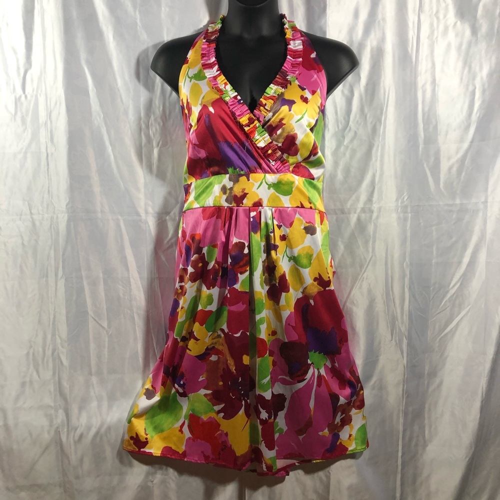 Blu Sage Floral Ruffle Halter Midi Dress